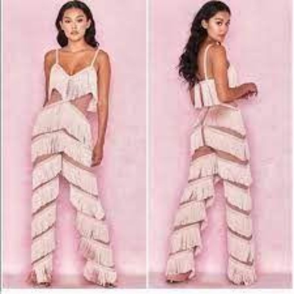 Fringe Blush Pink House of London CB Jumpsuit L